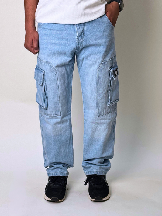Ice Blue Cargo Wide Leg