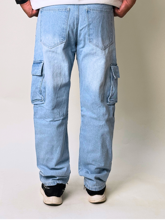 Ice Blue Cargo Wide Leg