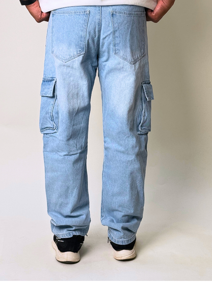 Ice Blue Cargo Wide Leg