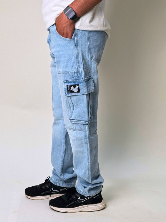 Ice Blue Cargo Wide Leg