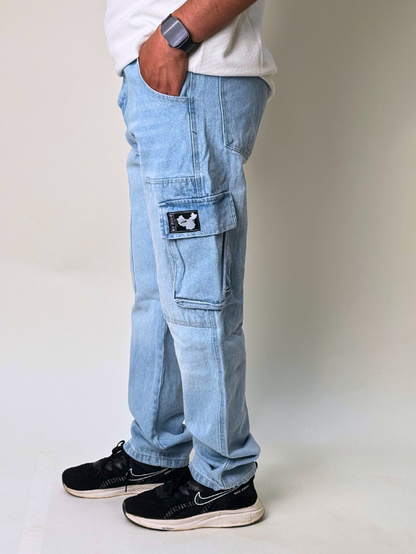 Ice Blue Cargo Wide Leg