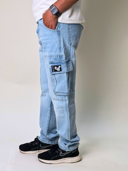 Ice Blue Cargo Wide Leg