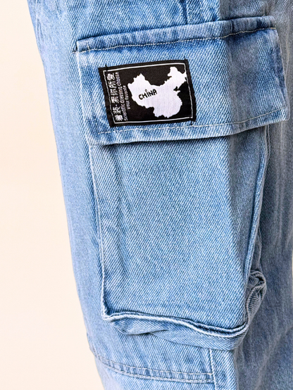 Ice Blue Cargo Wide Leg