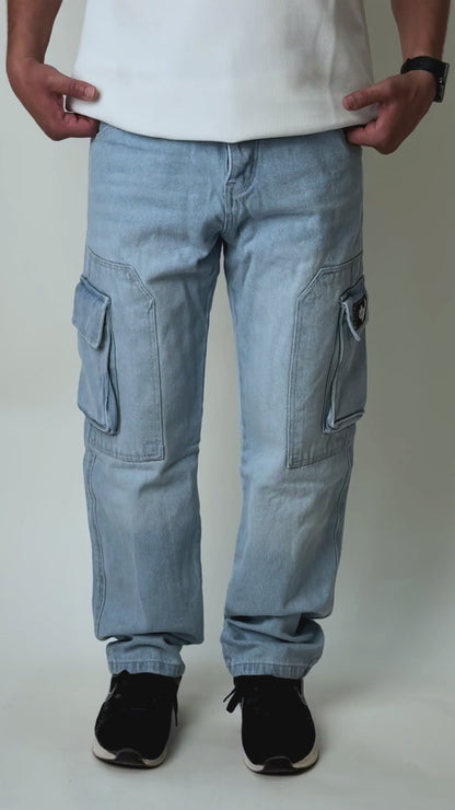 Ice Blue Cargo Wide Leg